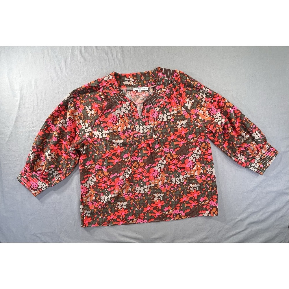 Michelle McDowell Secret Garden Olive Sienna 3/4" Sleeve Top Womens Medium